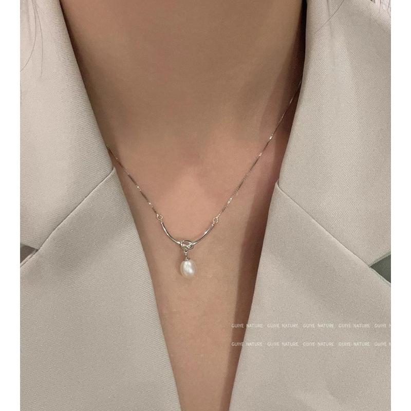 現貨 珍珠項鍊 純銀項鍊 項鍊 銀項鍊 純銀 飾品 925 項鍊女 銀飾 鎖骨鏈 銀鏈 禮物 生日禮物 韓國 韓系 銀鏈-細節圖7