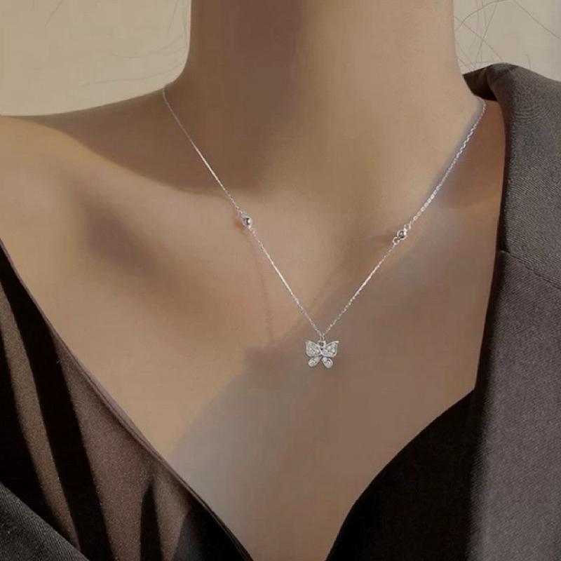 蝴蝶 鋯石 純銀項鍊 項鍊 銀項鍊 純銀 飾品 925 項鍊女 銀飾 鎖骨鏈 銀鏈 禮物 生日禮物 情侶禮物 鑽 莫桑鑽-細節圖2