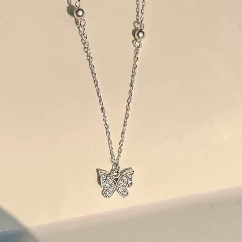 蝴蝶 鋯石 純銀項鍊 項鍊 銀項鍊 純銀 飾品 925 項鍊女 銀飾 鎖骨鏈 銀鏈 禮物 生日禮物 情侶禮物 鑽 莫桑鑽-細節圖4