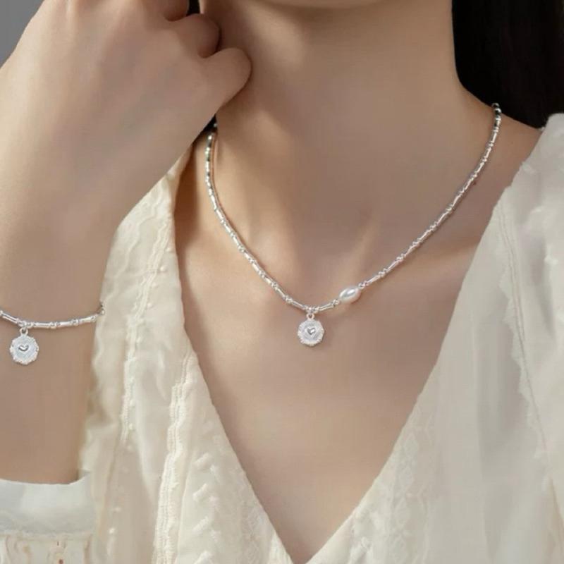 現貨 純銀項鍊 珍珠項鍊 項鍊 銀項鍊 純銀 飾品 925 項鍊女 銀飾 鎖骨鏈 銀鏈 禮物 生日禮物 浮誇項鍊 銀-細節圖3