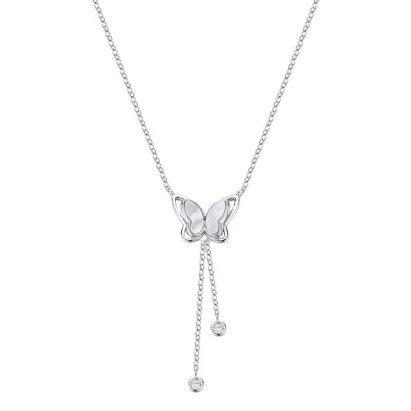 蝴蝶 流蘇 純銀項鍊 水晶 項鍊 銀項鍊 純銀 飾品 925 項鍊女 鎖骨鏈 銀鏈 禮物 生日禮物 情侶禮物 鑽 莫桑鑽-細節圖6