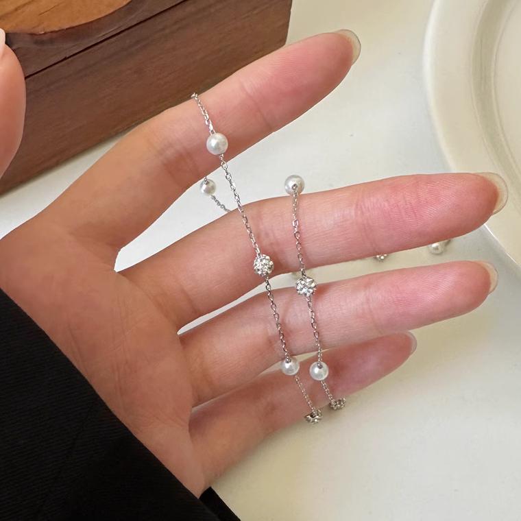 現貨 珍珠項鍊 純銀項鍊 項鍊 銀項鍊 純銀 飾品 925 項鍊女 銀飾 鎖骨鏈 銀鏈 禮物 生日禮物 情侶小物 銀-細節圖2