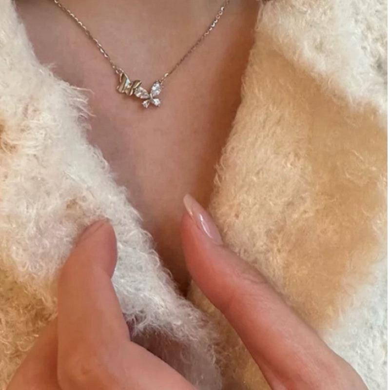 蝴蝶 鋯石 純銀項鍊 項鍊 銀項鍊 純銀 飾品 925 項鍊女 銀飾 鎖骨鏈 銀鏈 禮物 生日禮物 情侶禮物 鑽 莫桑鑽-細節圖2