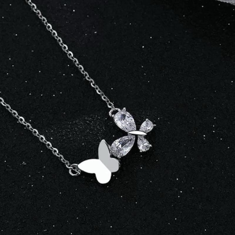 蝴蝶 鋯石 純銀項鍊 項鍊 銀項鍊 純銀 飾品 925 項鍊女 銀飾 鎖骨鏈 銀鏈 禮物 生日禮物 情侶禮物 鑽 莫桑鑽-細節圖4
