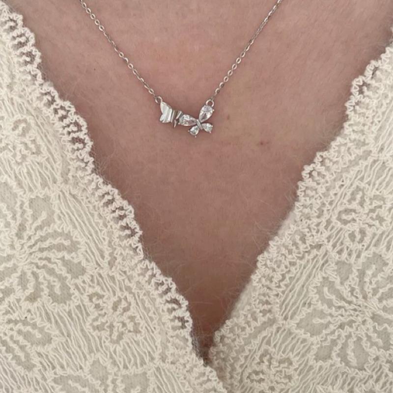 蝴蝶 鋯石 純銀項鍊 項鍊 銀項鍊 純銀 飾品 925 項鍊女 銀飾 鎖骨鏈 銀鏈 禮物 生日禮物 情侶禮物 鑽 莫桑鑽-細節圖5
