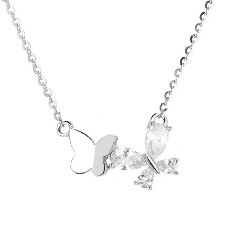 蝴蝶 鋯石 純銀項鍊 項鍊 銀項鍊 純銀 飾品 925 項鍊女 銀飾 鎖骨鏈 銀鏈 禮物 生日禮物 情侶禮物 鑽 莫桑鑽-細節圖6