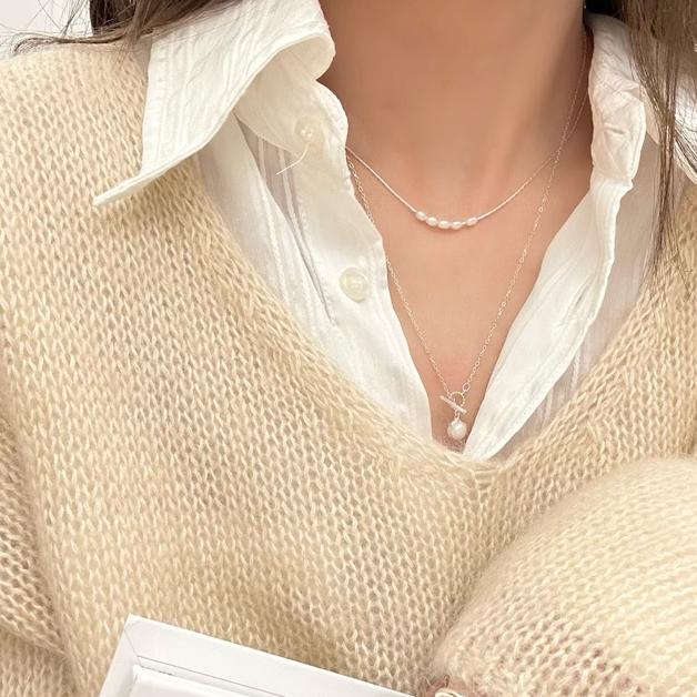 【CARA MIA】霧漫珍珠OT鍊 999純銀 珍珠項鍊 純銀項鍊 項鍊 純銀 飾品 項鍊女 鎖骨鏈-細節圖6