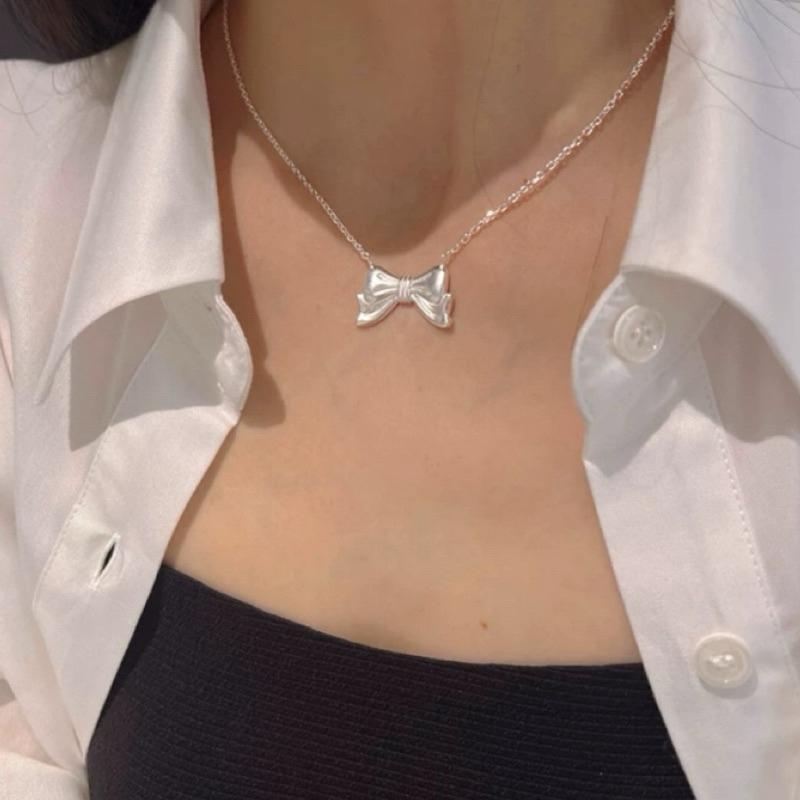 【CARA MIA】小眾韓系蝴蝶結 純銀項鍊 項鍊 銀項鍊 蝴蝶結 韓國 純銀 飾品 925 項鍊女 銀飾 鎖骨鏈 銀鏈-細節圖2