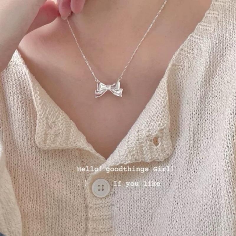 【CARA MIA】小眾韓系蝴蝶結 純銀項鍊 項鍊 銀項鍊 蝴蝶結 韓國 純銀 飾品 925 項鍊女 銀飾 鎖骨鏈 銀鏈-細節圖3