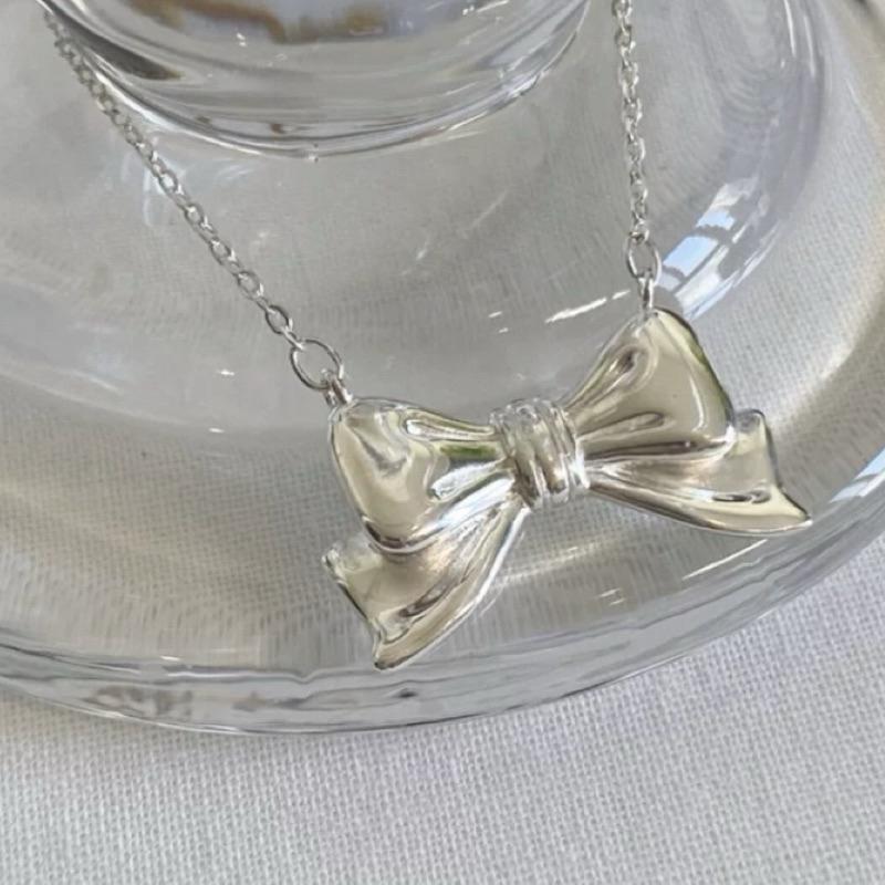 【CARA MIA】小眾韓系蝴蝶結 純銀項鍊 項鍊 銀項鍊 蝴蝶結 韓國 純銀 飾品 925 項鍊女 銀飾 鎖骨鏈 銀鏈-細節圖4