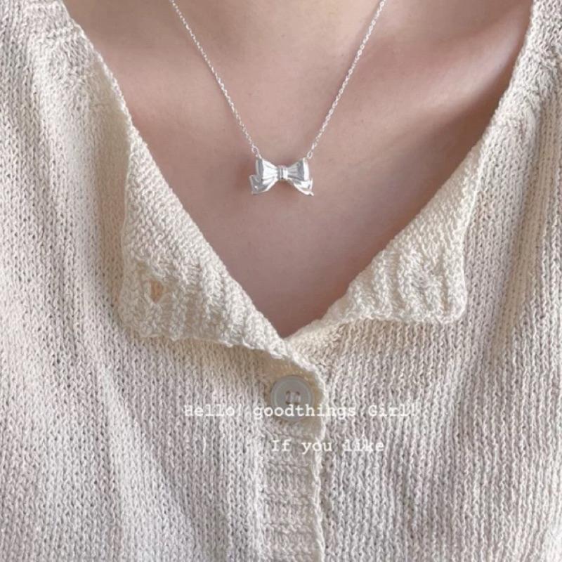 【CARA MIA】小眾韓系蝴蝶結 純銀項鍊 項鍊 銀項鍊 蝴蝶結 韓國 純銀 飾品 925 項鍊女 銀飾 鎖骨鏈 銀鏈-細節圖5