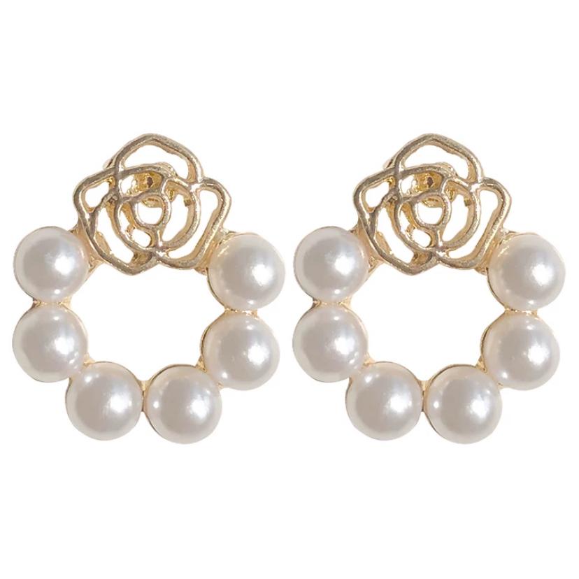 玫瑰 珍珠耳環 純銀耳環 耳環 珍珠 耳釘 耳針 純銀 飾品 925 耳扣 耳飾 禮物 生日禮物 韓國 韓系 ins-細節圖2