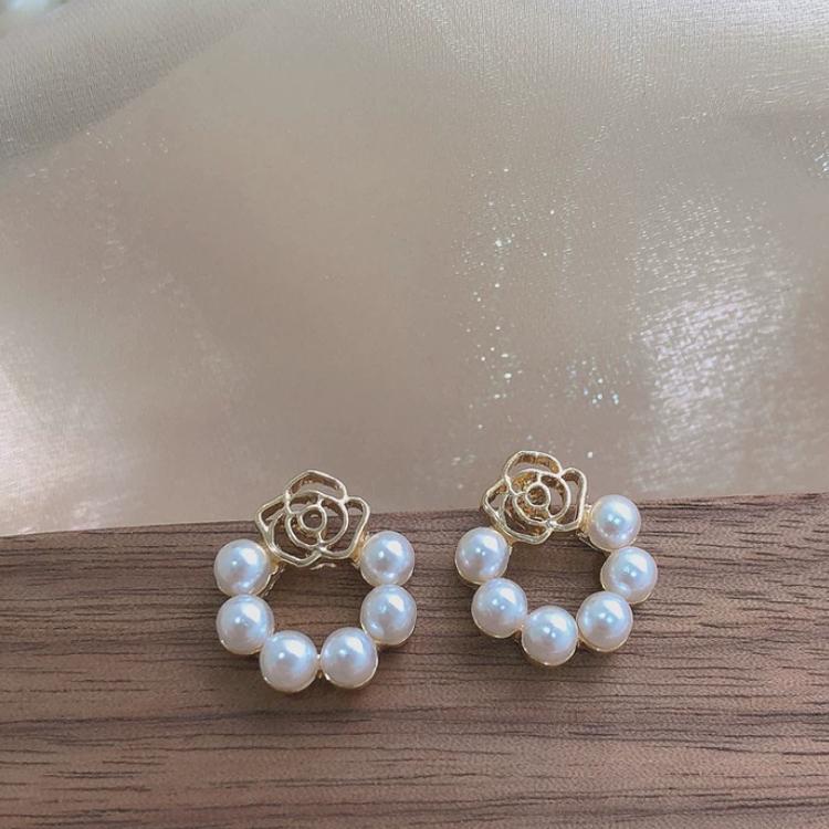 玫瑰 珍珠耳環 純銀耳環 耳環 珍珠 耳釘 耳針 純銀 飾品 925 耳扣 耳飾 禮物 生日禮物 韓國 韓系 ins-細節圖3