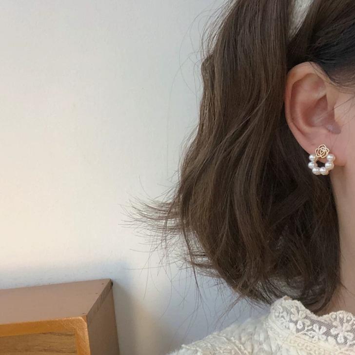 玫瑰 珍珠耳環 純銀耳環 耳環 珍珠 耳釘 耳針 純銀 飾品 925 耳扣 耳飾 禮物 生日禮物 韓國 韓系 ins-細節圖4