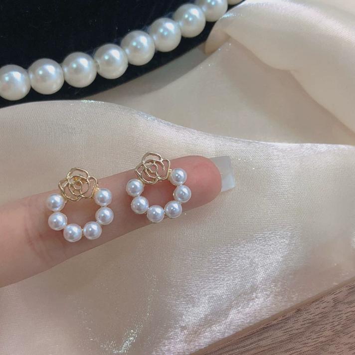 玫瑰 珍珠耳環 純銀耳環 耳環 珍珠 耳釘 耳針 純銀 飾品 925 耳扣 耳飾 禮物 生日禮物 韓國 韓系 ins-細節圖5