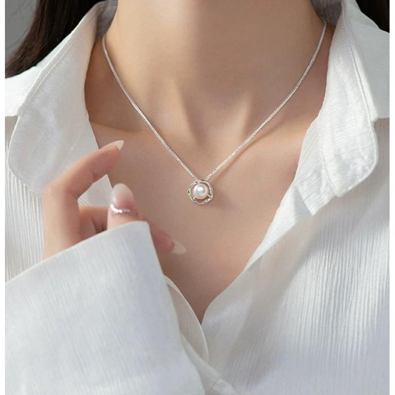 現貨 珍珠項鍊 純銀項鍊 項鍊 銀項鍊 純銀 飾品 925 項鍊女 銀飾 鎖骨鏈 銀鏈 禮物 生日禮物 情侶小物 銀-細節圖2