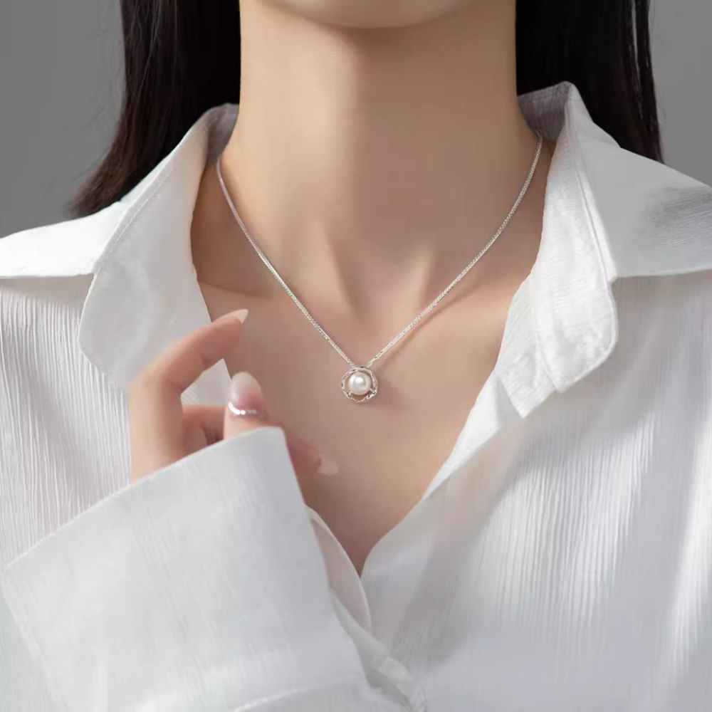 現貨 珍珠項鍊 純銀項鍊 項鍊 銀項鍊 純銀 飾品 925 項鍊女 銀飾 鎖骨鏈 銀鏈 禮物 生日禮物 情侶小物 銀-細節圖3