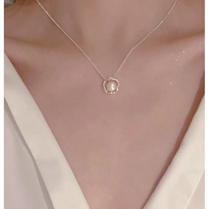 現貨 珍珠項鍊 純銀項鍊 項鍊 銀項鍊 純銀 飾品 925 項鍊女 銀飾 鎖骨鏈 銀鏈 禮物 生日禮物 情侶小物 銀-細節圖4