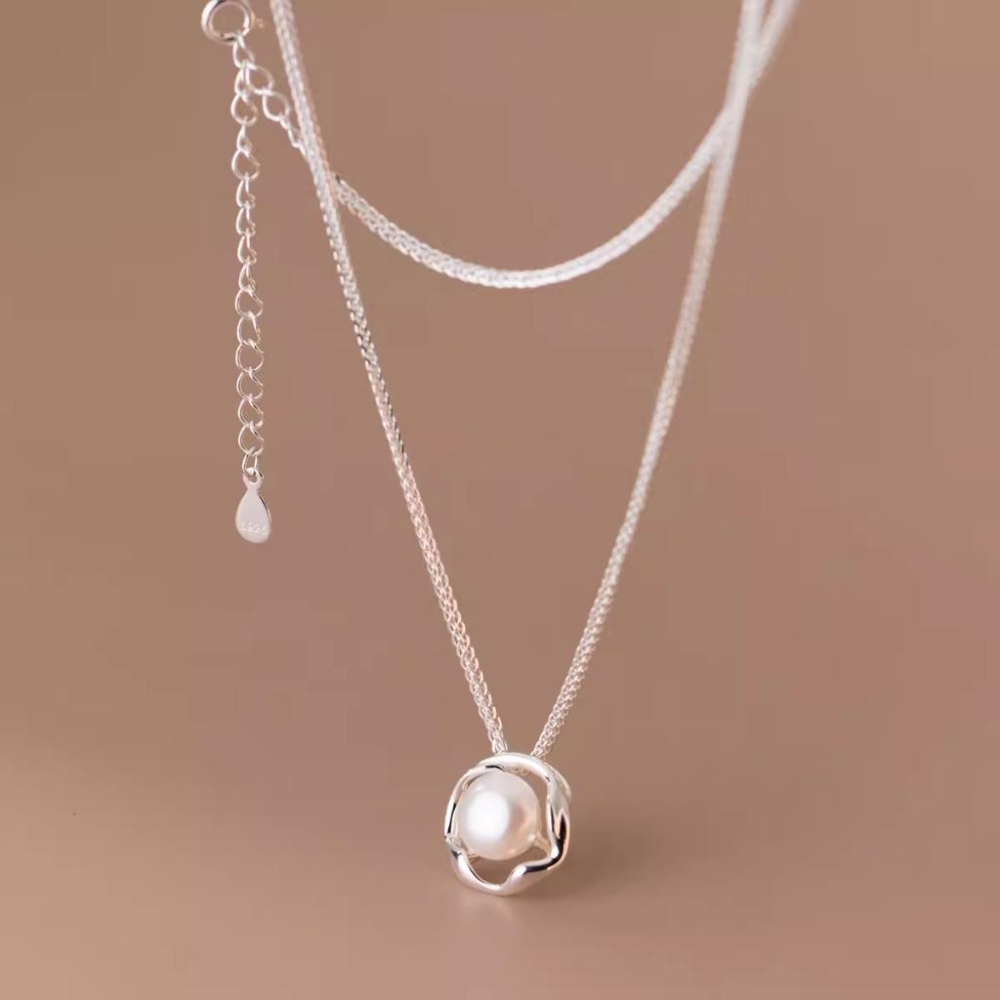 現貨 珍珠項鍊 純銀項鍊 項鍊 銀項鍊 純銀 飾品 925 項鍊女 銀飾 鎖骨鏈 銀鏈 禮物 生日禮物 情侶小物 銀-細節圖6