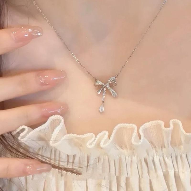 【CARA MIA】高雅氣質蝴蝶結 純銀項鍊 鎖骨鍊 925純銀 項鍊 銀鍊 項鍊女 女生項鍊 禮物 生日禮物 飾品-細節圖2
