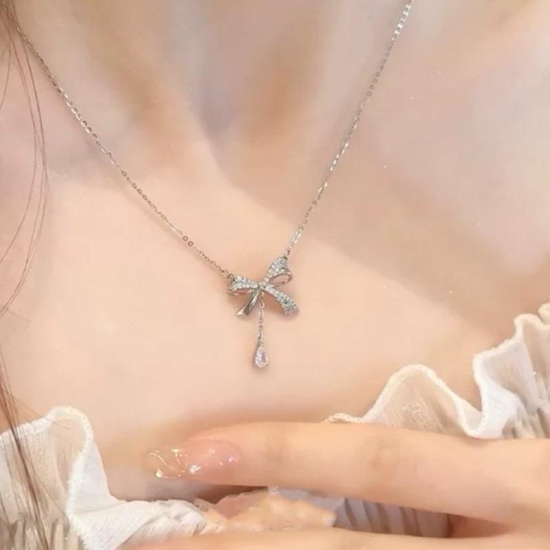 【CARA MIA】高雅氣質蝴蝶結 純銀項鍊 鎖骨鍊 925純銀 項鍊 銀鍊 項鍊女 女生項鍊 禮物 生日禮物 飾品-細節圖4