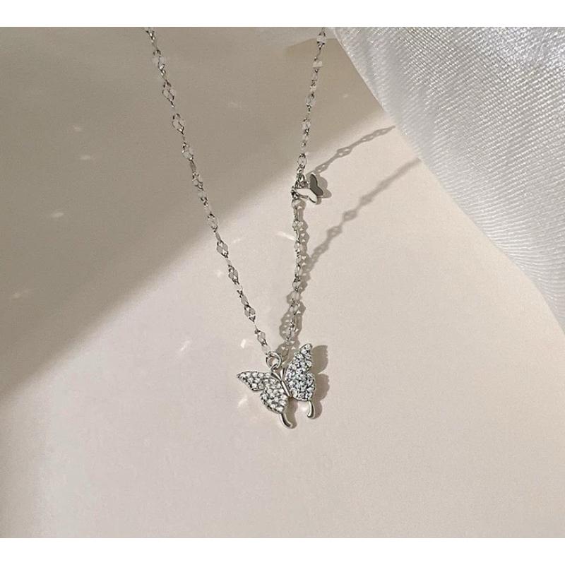 蝴蝶 鋯石 純銀項鍊 項鍊 銀項鍊 純銀 飾品 925 項鍊女 銀飾 鎖骨鏈 銀鏈 禮物 生日禮物 情侶禮物 鑽 莫桑鑽-細節圖3