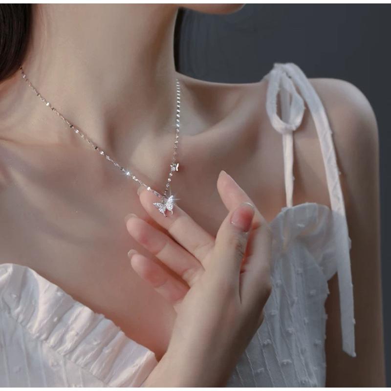 蝴蝶 鋯石 純銀項鍊 項鍊 銀項鍊 純銀 飾品 925 項鍊女 銀飾 鎖骨鏈 銀鏈 禮物 生日禮物 情侶禮物 鑽 莫桑鑽-細節圖4
