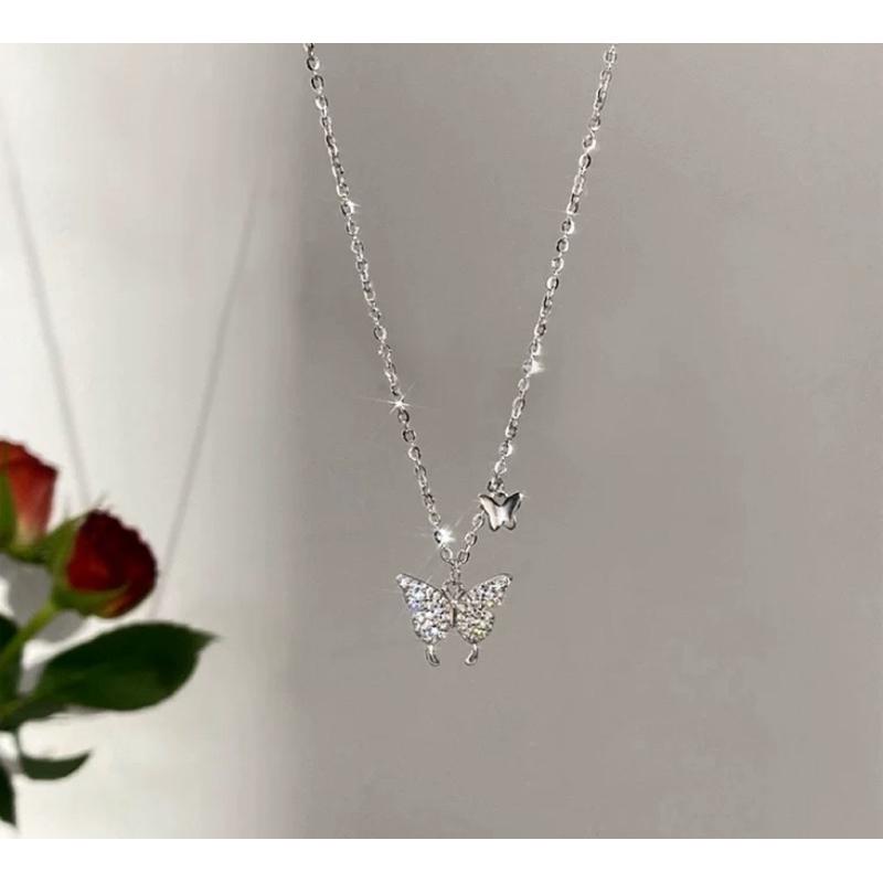 蝴蝶 鋯石 純銀項鍊 項鍊 銀項鍊 純銀 飾品 925 項鍊女 銀飾 鎖骨鏈 銀鏈 禮物 生日禮物 情侶禮物 鑽 莫桑鑽-細節圖5