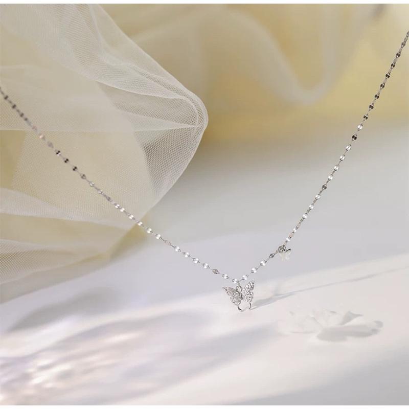 蝴蝶 鋯石 純銀項鍊 項鍊 銀項鍊 純銀 飾品 925 項鍊女 銀飾 鎖骨鏈 銀鏈 禮物 生日禮物 情侶禮物 鑽 莫桑鑽-細節圖6