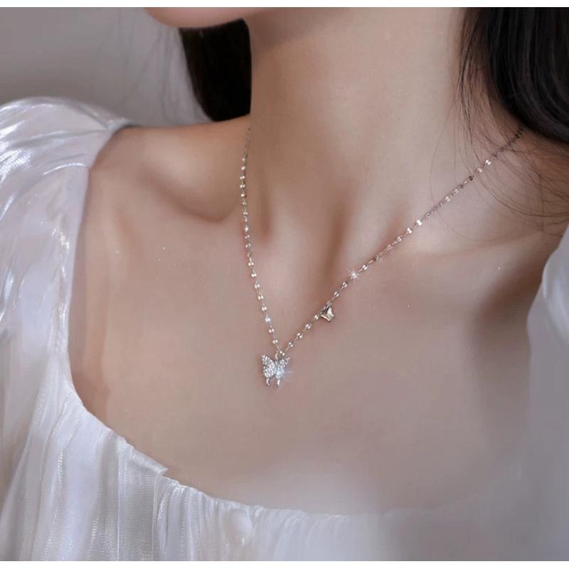 蝴蝶 鋯石 純銀項鍊 項鍊 銀項鍊 純銀 飾品 925 項鍊女 銀飾 鎖骨鏈 銀鏈 禮物 生日禮物 情侶禮物 鑽 莫桑鑽-細節圖7