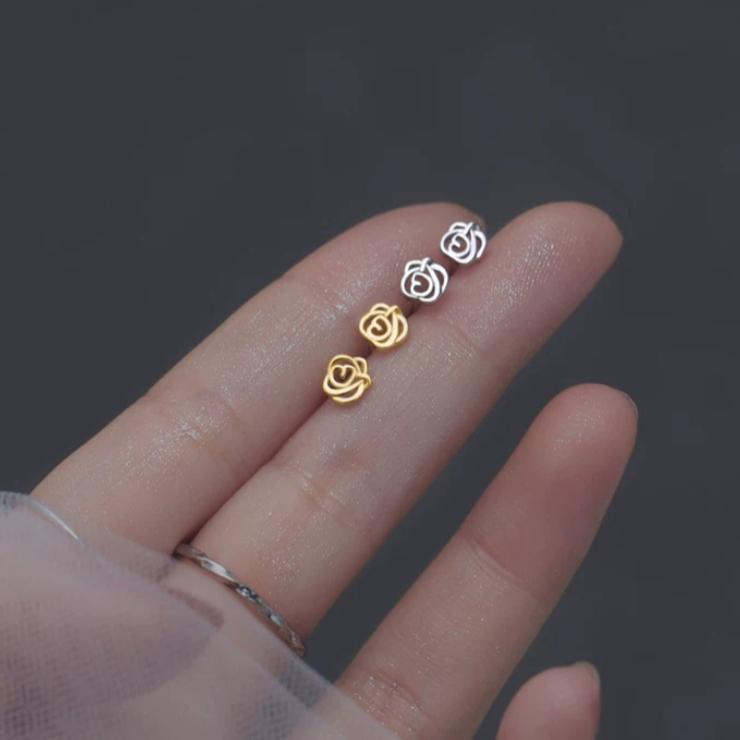 【CARA MIA】小巧玫瑰耳針 耳環 耳釘 耳針 飾品 耳扣 耳飾 韓國 韓系 ins-細節圖4