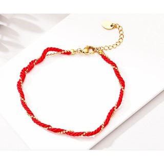 招桃花🧧紅繩帶金踝鏈/手鍊 紅繩懷念帶金女腳鍊 左防小人 右招財 腳環 棉繩子 中國風 腳踝飾品-規格圖2