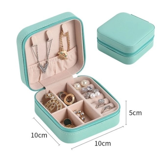迷你首飾收納盒 旅行耳環項鍊珠寶盒 小巧戒指包 拉鍊翻蓋飾品盒-細節圖2