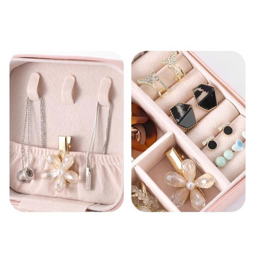 迷你首飾收納盒 旅行耳環項鍊珠寶盒 小巧戒指包 拉鍊翻蓋飾品盒-細節圖7