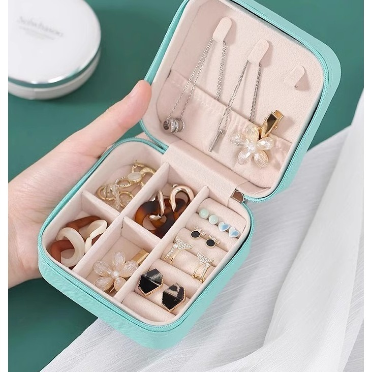 迷你首飾收納盒 旅行耳環項鍊珠寶盒 小巧戒指包 拉鍊翻蓋飾品盒-細節圖9