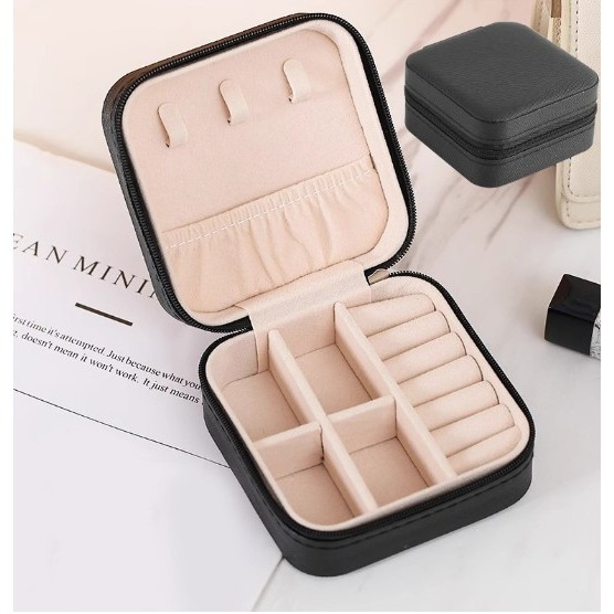 迷你首飾收納盒 旅行耳環項鍊珠寶盒 小巧戒指包 拉鍊翻蓋飾品盒-規格圖9