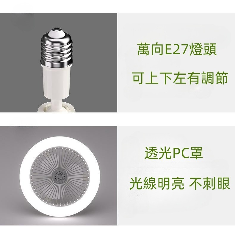 E27萬向風扇燈泡LED30W 6寸風扇燈 遙控款 露營燈 電風扇陽台燈 浴室燈 110V電壓-細節圖2