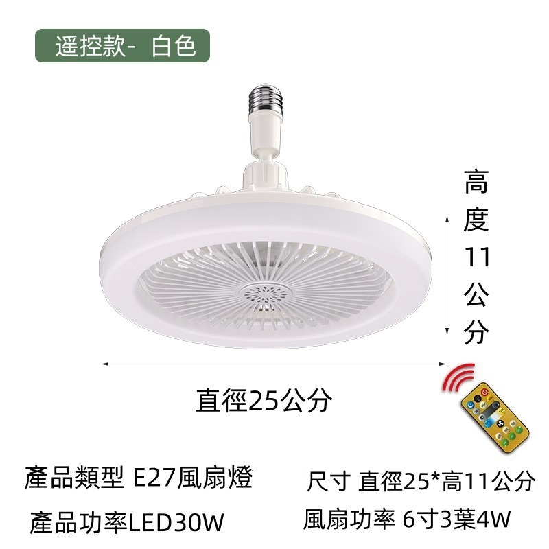 E27萬向風扇燈泡LED30W 6寸風扇燈 遙控款 露營燈 電風扇陽台燈 浴室燈 110V電壓-細節圖4