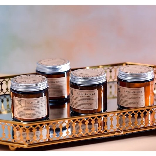 手工香氛蠟燭 小眾茶色玻璃杯附蓋 無煙浪漫療癒擺件 居家、送禮都超適合 💝-細節圖7