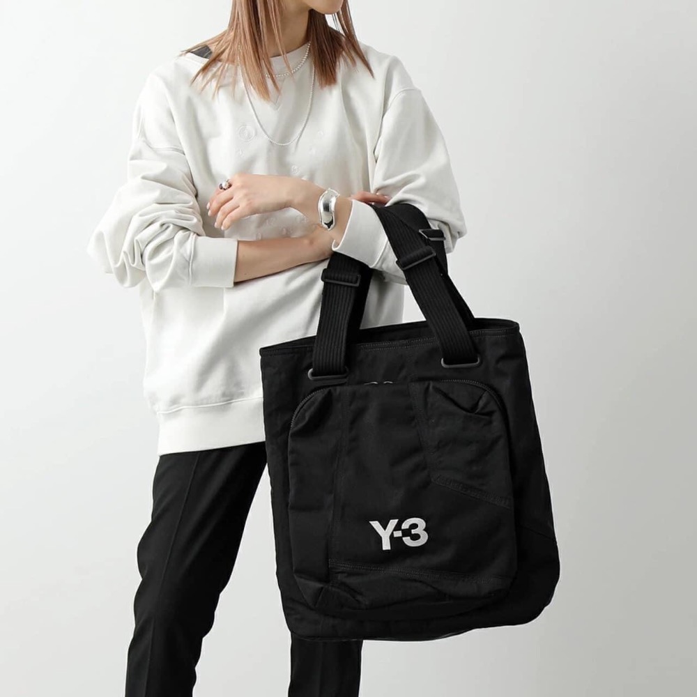 Y-3！Y3！珍稀優雅限定！全球限購限量~頂級精品黑色紋繡刺繡幾何托特包、側背包、斜背包、肩背包~收藏款！-細節圖2