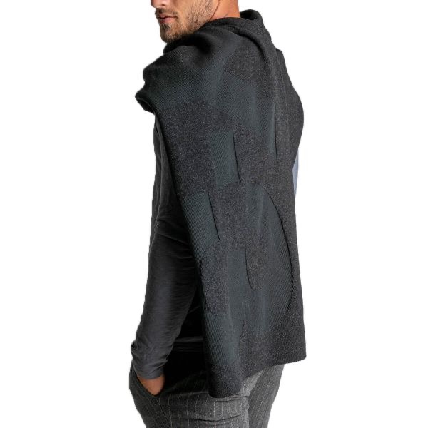 Y-3！Y3！極稀有！絕版🌟奢暖頂級精品！比利時製造~歐陸優雅凝聚~黑色手洗刺繡羊毛圍巾披肩~-細節圖2