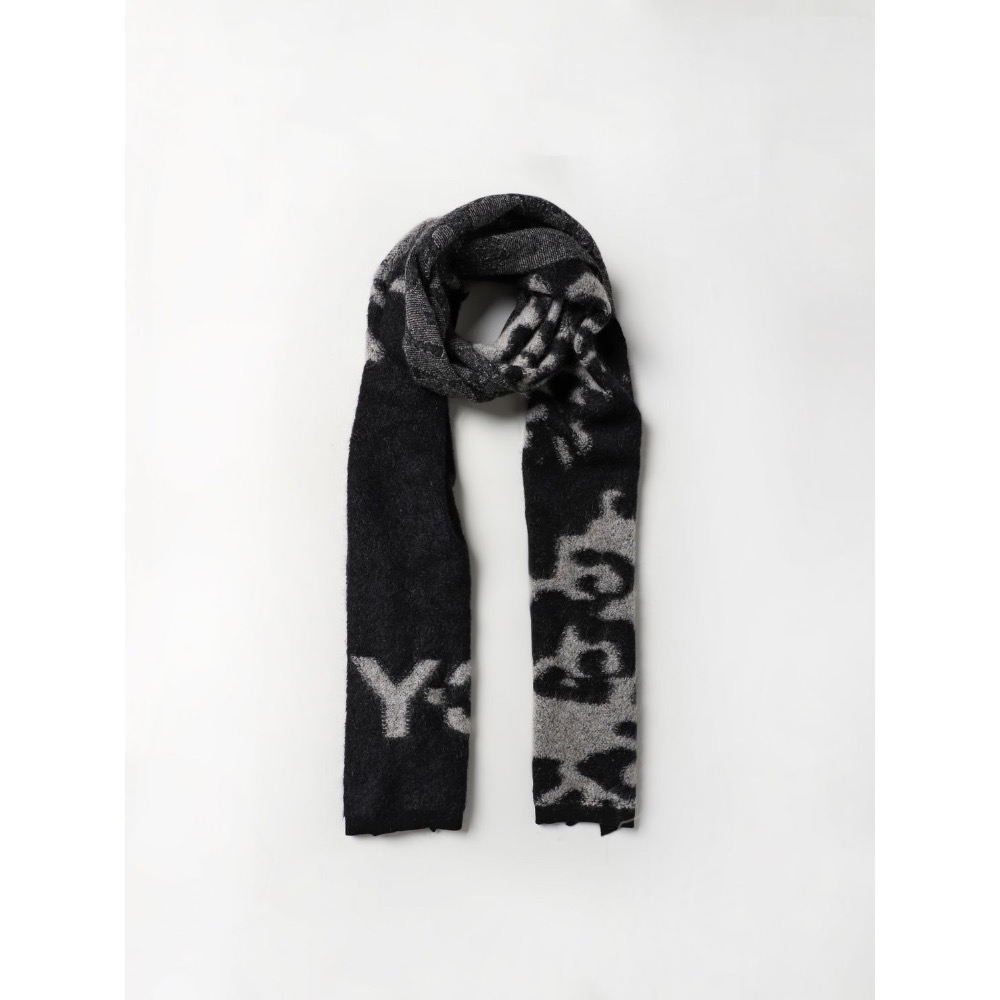 Y-3！Y3！極稀有🌟奢暖針稀頂級精品！經典傳奇~歐陸優雅凝聚！華麗絢麗花豹~ 黑色白灰色刺繡!手洗刺繡羊毛圍巾披肩~-細節圖4