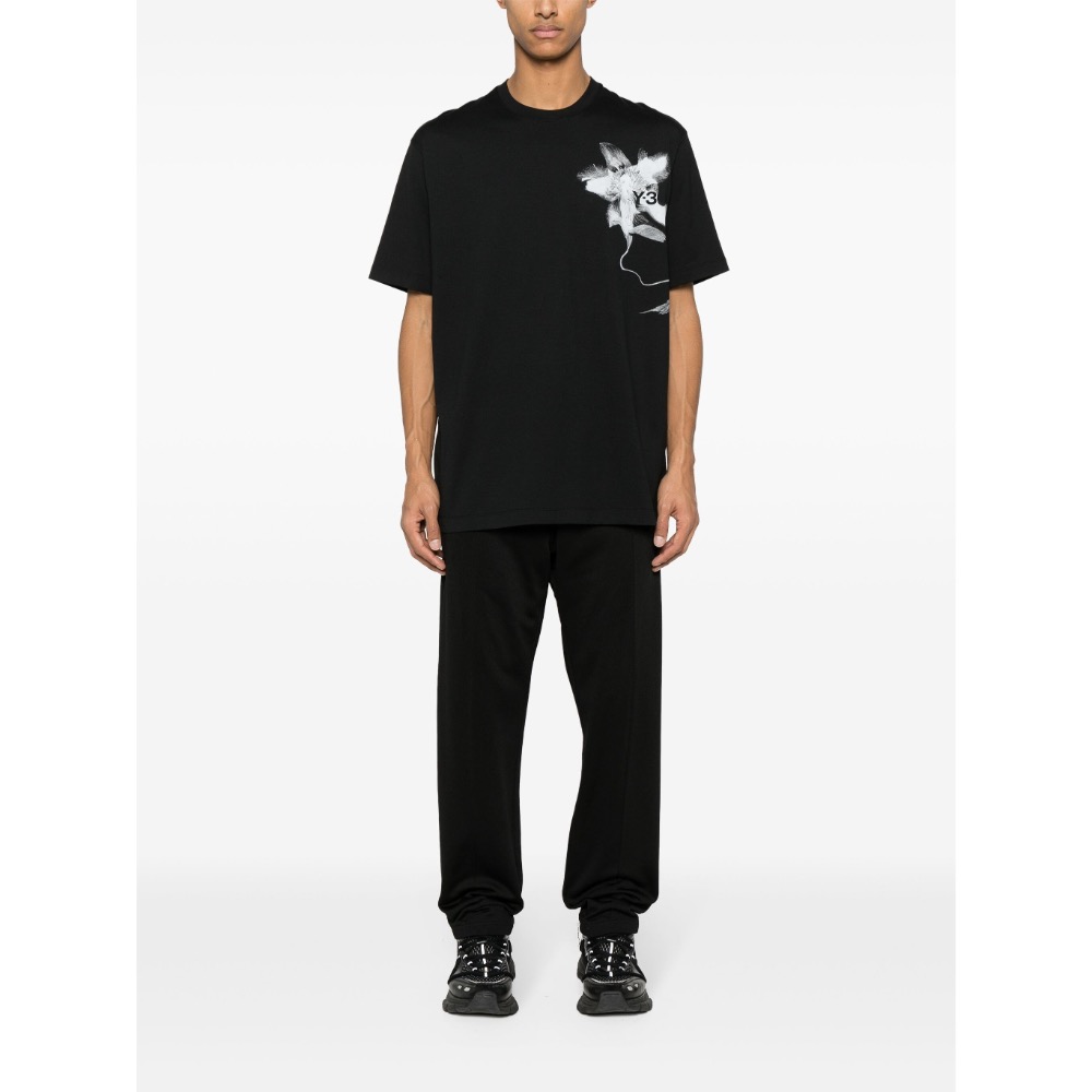 Y-3!Y3極稀有💛全球快閃限定🌟絕版花卉🌺頂級黑色刺繡~ 唯美珍藏注目俐落短袖T恤短T~黃金尺碼 ❤️-細節圖10