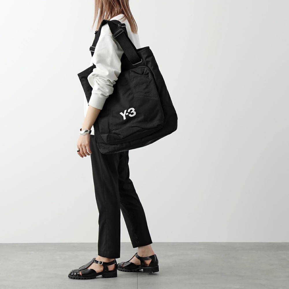 Y-3！Y3~華麗優雅限定！全球限購限量~頂級精品黑色紋繡刺繡幾何托特包、側背包、斜背包、肩背包~收藏款！-細節圖10