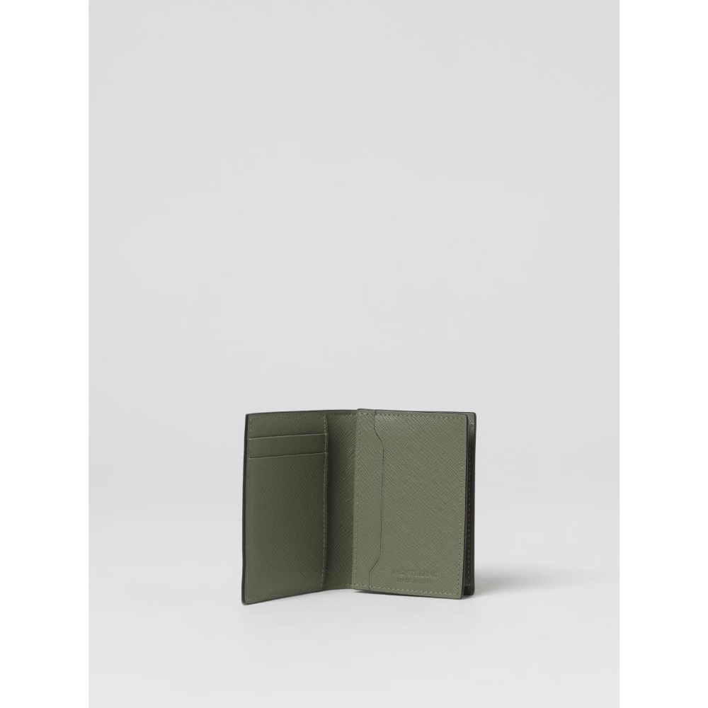 唯美絕版🌸MONTBLANC(萬寶龍)義大利製~頂級精品！唯美匠心~防刮牛皮莫蘭迪陶綠色~中短夾皮夾錢包信用卡夾、名片夾-細節圖8