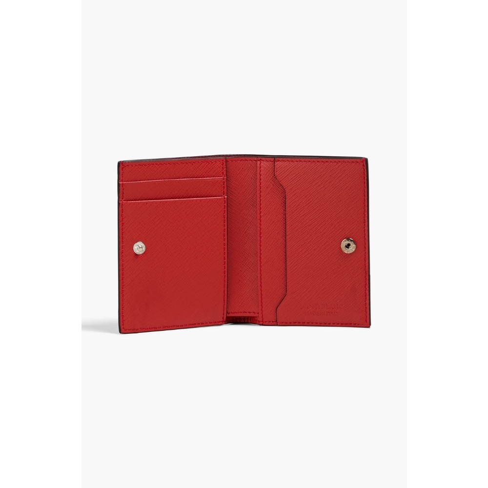 唯美絕版🌸MONTBLANC(萬寶龍)義大利製~頂級精品！唯美高階匠心~防刮牛皮珊瑚璽紅色~中短夾皮夾錢包信用卡名片夾-細節圖6