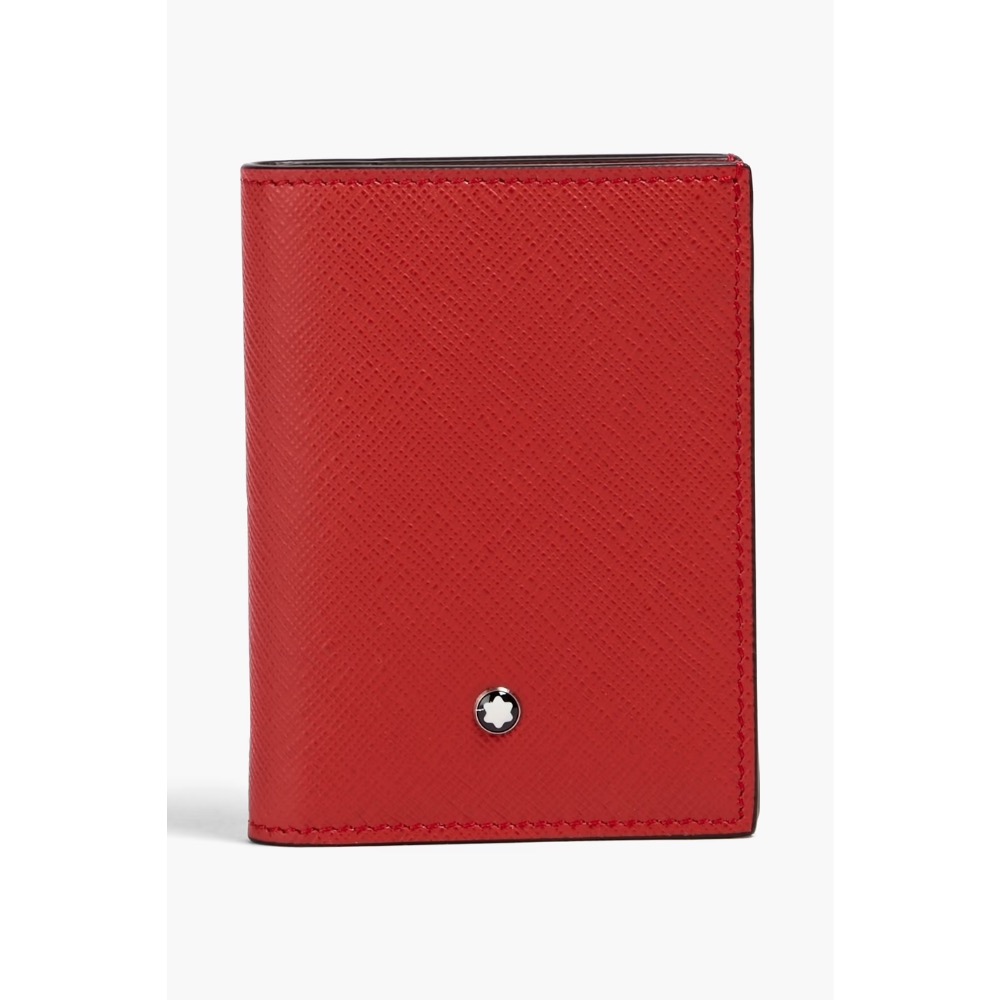 唯美絕版🌸MONTBLANC(萬寶龍)義大利製~頂級精品！唯美高階匠心~防刮牛皮珊瑚璽紅色~中短夾皮夾錢包信用卡名片夾-細節圖7