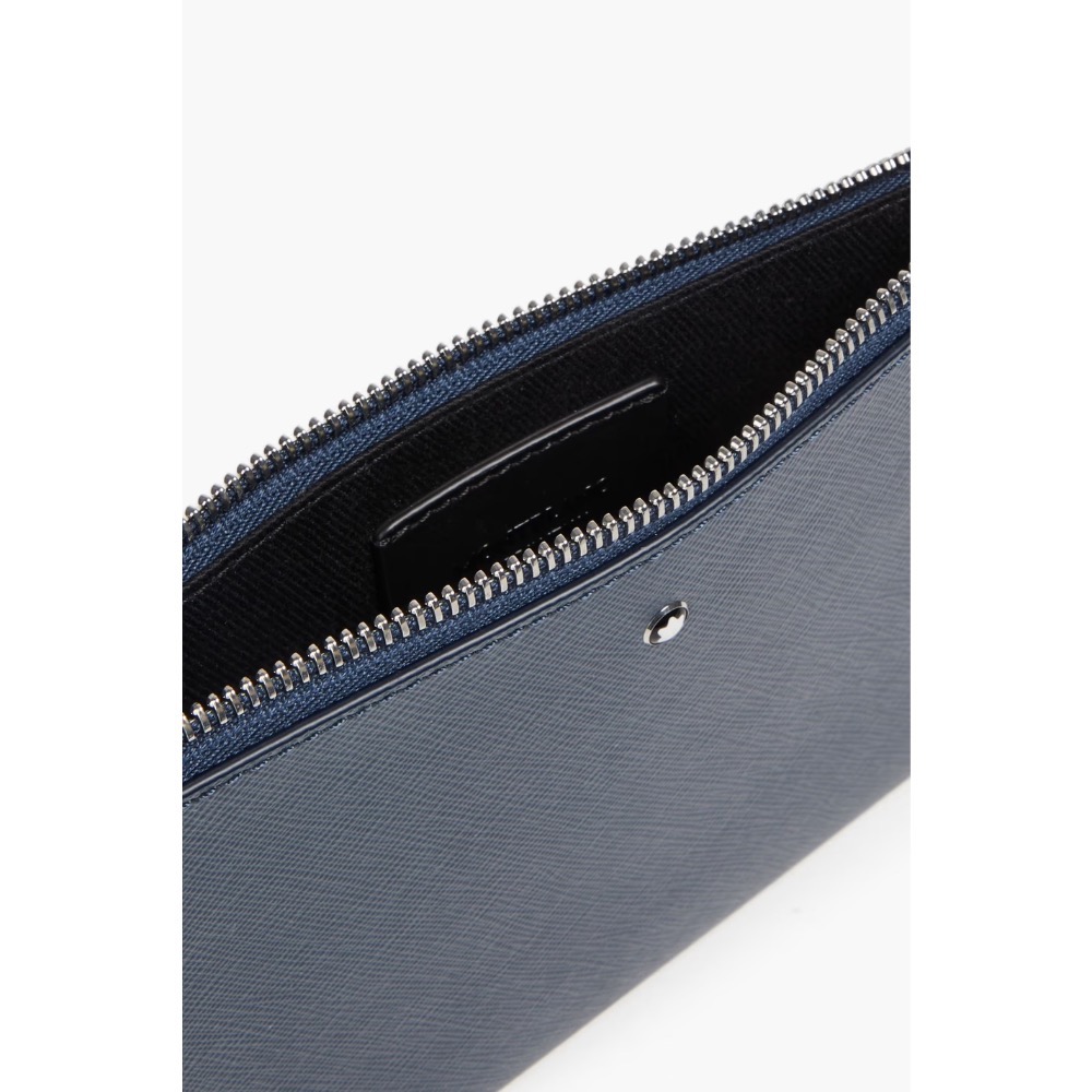 唯美絕版🌸MONTBLANC(萬寶龍)義大利製~頂級精品！唯美高階匠藝~防刮牛皮古典墨水深藍色~ 手拿包、收納包、發財包-細節圖7