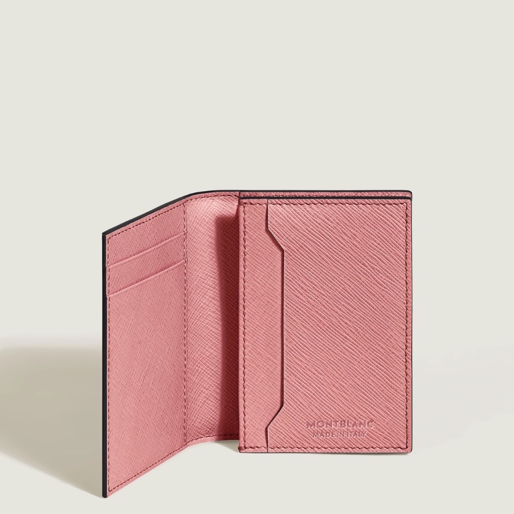 唯美絕版🌸MONTBLANC(萬寶龍)義大利製~頂級精品！唯美高階匠心~防刮牛皮珊玫瑰粉紅色胭脂色~中短夾皮夾錢包卡夾-細節圖4