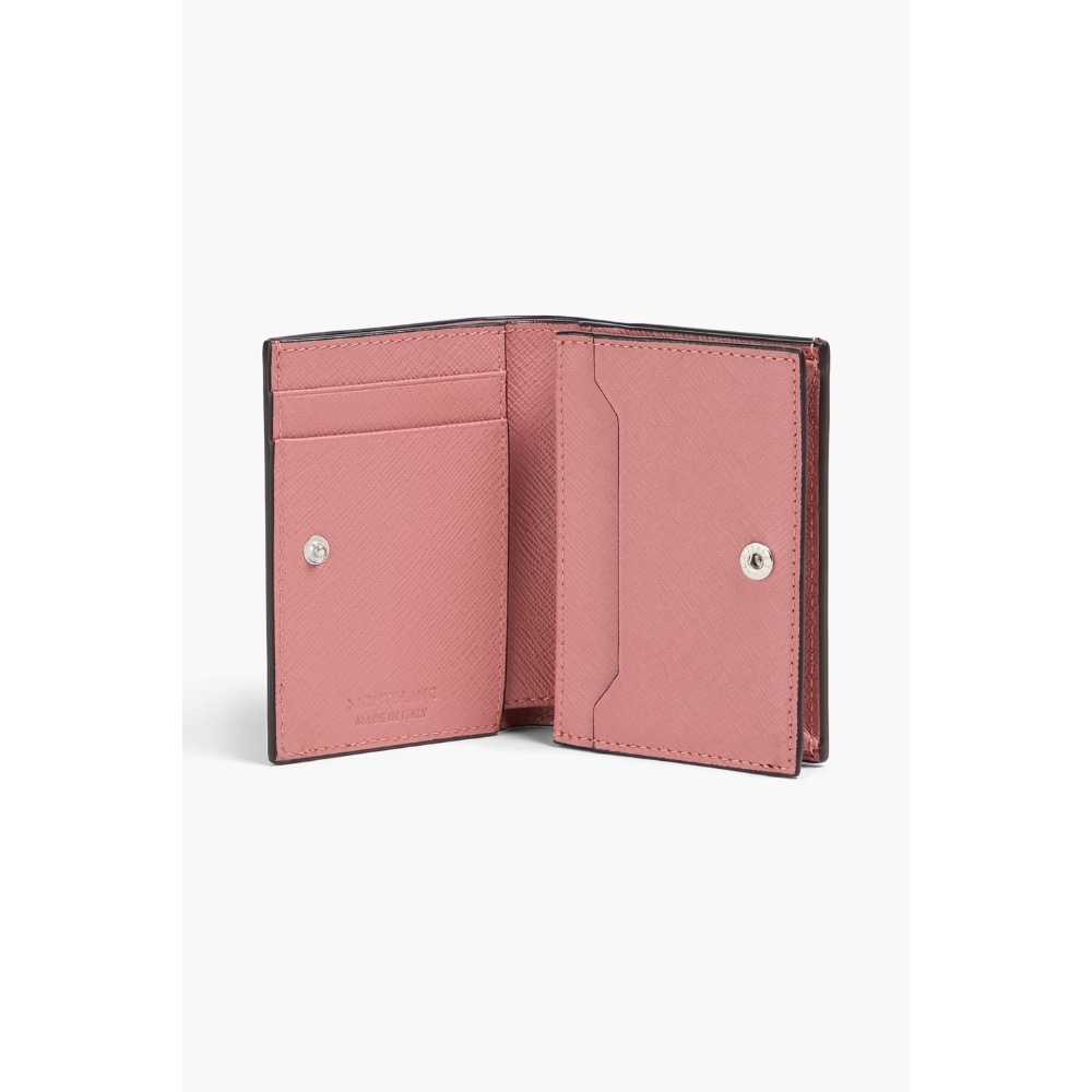 唯美絕版🌸MONTBLANC(萬寶龍)義大利製~頂級精品！金幣包！唯美高階匠心~防刮牛皮玫瑰珊瑚胭脂色~中短夾皮夾錢包-細節圖9